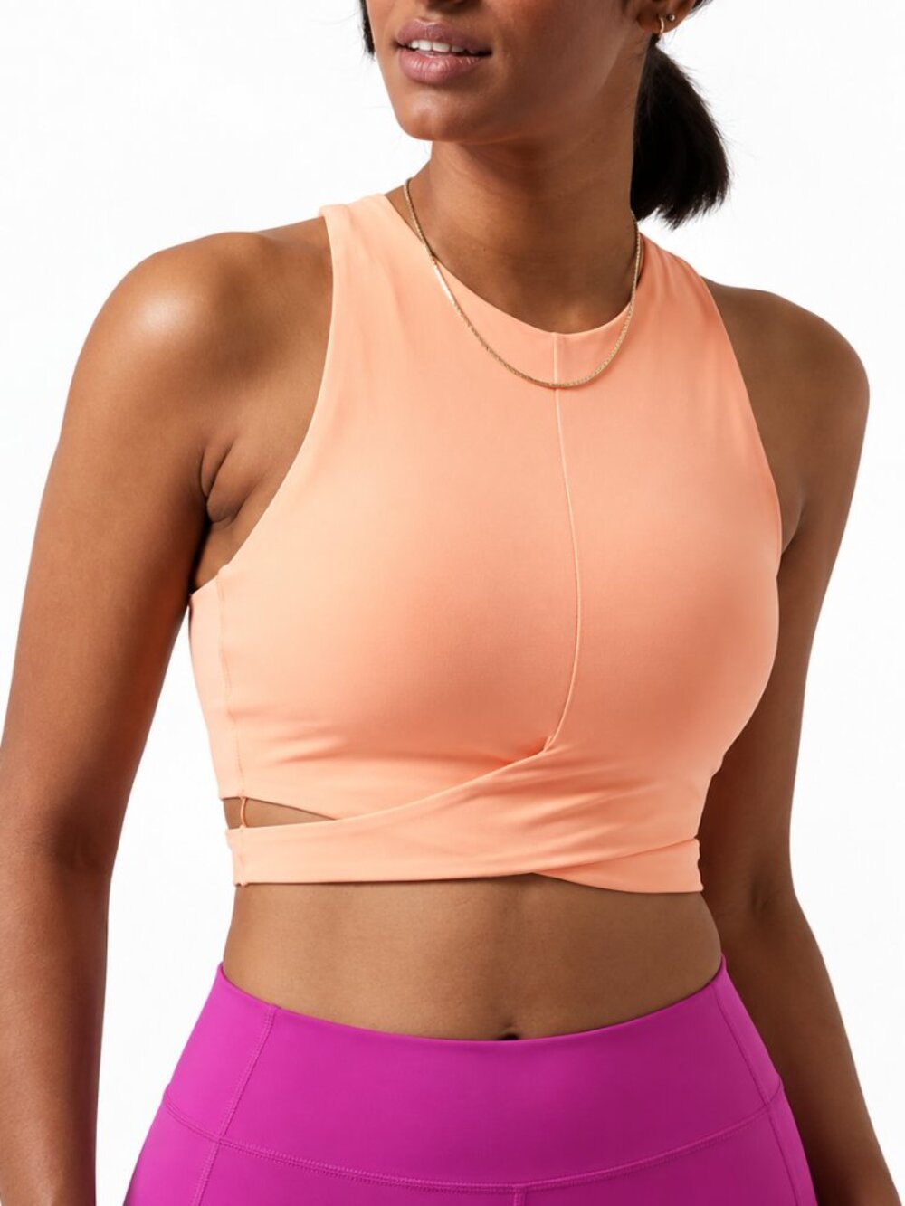 ATHLETA Conscious Cut Out Crop Peach Orange 2X Powervita Cut-Out High Neck Yoga